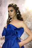 Sweetheart A-line Prom Dress Long With Pockets Royal Blue Satin Evening Dress OKW36