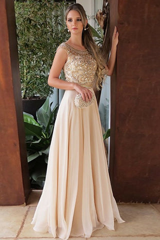 Elegant Prom Dresses,Beading Prom Gown,Chiffon Prom Dress,Champagne Prom Dress,Cap Sleeves Prom Dress