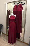 Fashion Burgundy A Line Halter Chiffon Simple Prom Dress OKI50