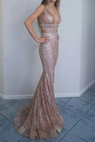 Mermaid V-Neck Backless Glitter Formal Evening Prom Dress OKN5