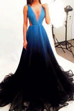 2017 Prom Dress,Black Prom Dress,Ombre Prom Dress,Gradient Prom Dress,Tulle Prom Dresses Long Evening Party Dress,A Line Prom Dresses