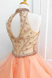 Charming High Neck Ruffle Beading Ball Gowns Long Formal Prom Dress OK629