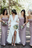 Mermaid Sweetheart Floor-Length Lilac Chiffon Bridesmaid Dress with Belt OKR95