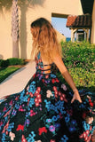 Charming A-line Spaghetti Straps Embroidery Long Prom Dress Evening Dress OKT29