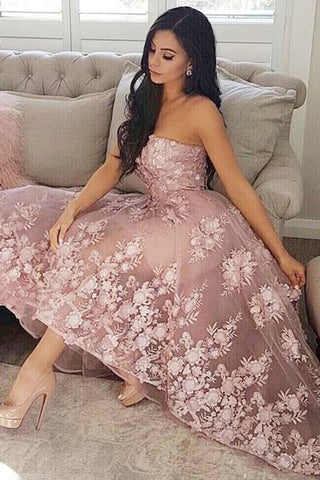 Princess A-Line Sweetheart Blush Homecoming Dress with Lace Appliques OKC36