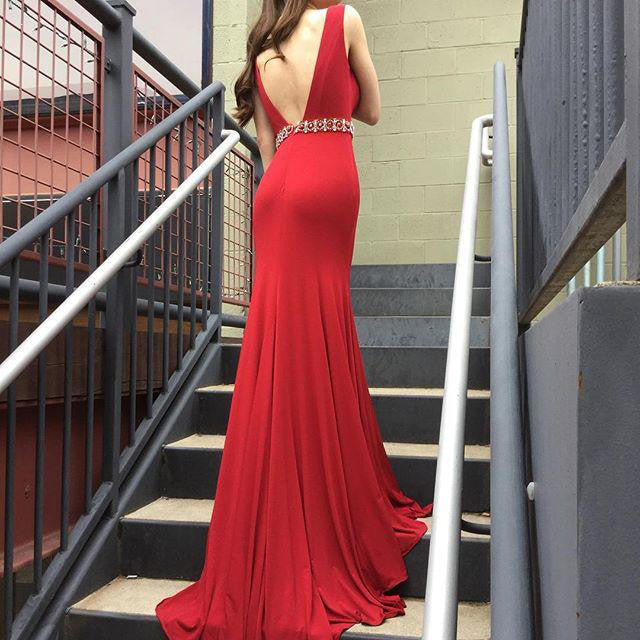 Red Deep V Neck Mermaid Evening Prom Dresses,Long Sexy Party Prom Dress OK118