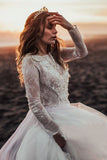 New Arrival Lace Long Sleeves Boho Wedding Dress Beach Bridal Dress OKV8