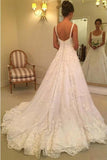 Elegant A Line Appliques Scoop Long Wedding Dress OKE93