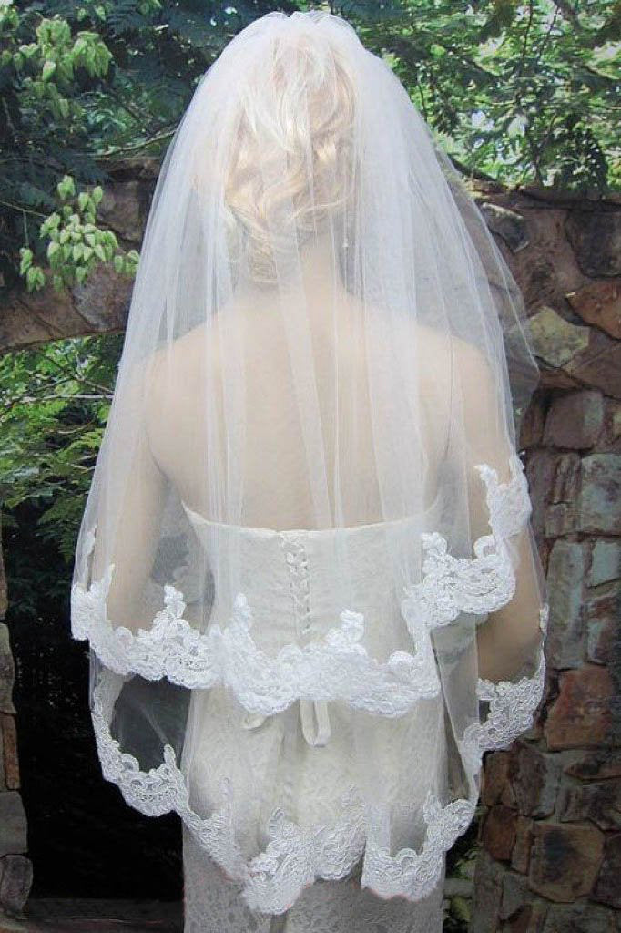 2T Tulle White Lace Veils with Comb WV7