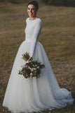 Long Sleeves Jersey Top Fluffy Tulle Wedding Dresses Simple Bridal Dresses OK1950