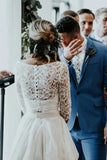 Boho Ivory Chiffon 3/4 Sleeves Two Piece Cheap Wedding Dresses OKN88