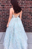 Spaghetti Strap Beaded Lace Prom Dress Charming Long Prom Gown OKU21