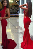 High Neck Red Mermaid Prom Dress,Long Sexy Evening Party Gowns OK628