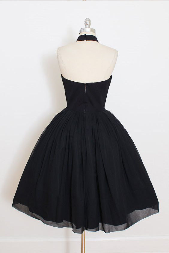 New A Line Black Chiffon Prom Dress,Halter Homecoming Dresses,Short Mini Party Dress OK482