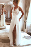 Charming A-line Side Split Top Lace Boho Bride Dress Sexy Appliques Wedding Gown OKW95