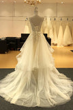 Gorgeous Appliques A-line V-neck Wedding Dress Beaded Bridal Gown OKV18