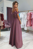 Charming A Line Off the Shoulder Spaghetti Straps Grape Long Prom Dress OKE91