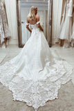 A-line Sweetheart Off Shoulder Lace Appliques Elegant Bride Gowns OKV39