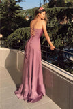 A-line Cross Back Prom Dress Long Sexy V-neck Split Evening Party Gowns OKW30