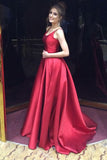 Red Prom Dress,A-Line Prom Dresses,Long Evening Gown,Satin Prom Dresses