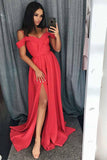 Unique Prom Dresses,Cold Shoulder Prom Gown,Red Evening Dress,Straps Prom Dress