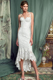 Elegant Lace White Sheath Prom Dresses, Lace Simple Wedding Dress OKP70