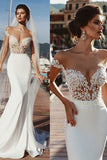 Mermaid Cap Sleeves Sheer Neck Long Wedding Dressses OKP71