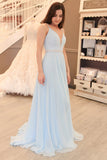Gorgeous Prom Dresses,Straps Prom Gown,Sky Blue Prom Dress,Chiffon Prom Dress
