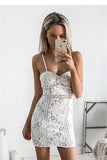 New Sheath Spaghetti Straps Mini Sleeveless Off White Lace Homecoming Dress OKB39