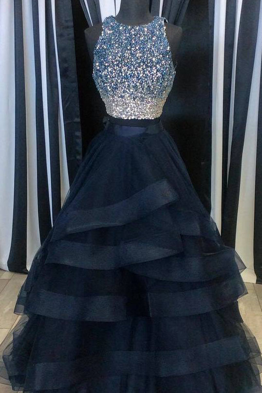 Long Prom Dress,Scoop Neck Prom Dresses,Tulle Evening Dress,Crystals Prom Dresses,Charming Prom Gown,A Line Prom Dresses